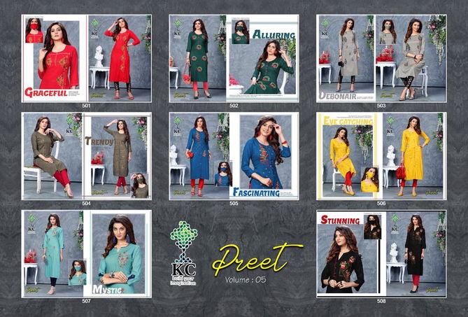 Kc Preet 5 Latest Fancy Designer  Heavy Rayon Kurti With Bottom Collection